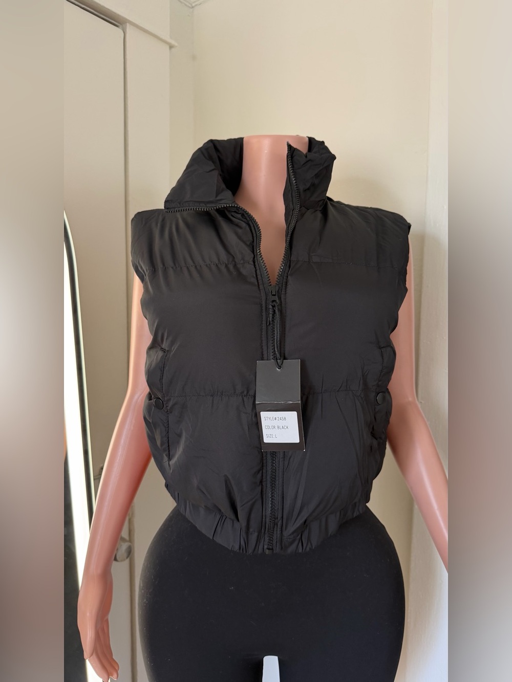 Black Puffer Vest Jacket - Women